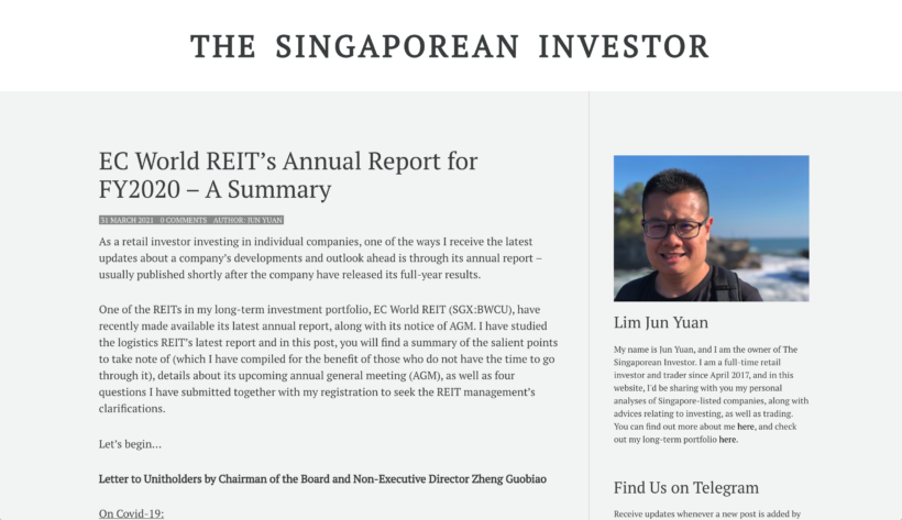 Ec World Reit S Annual Report For Fy2020 A Summary The Singaporean Investor