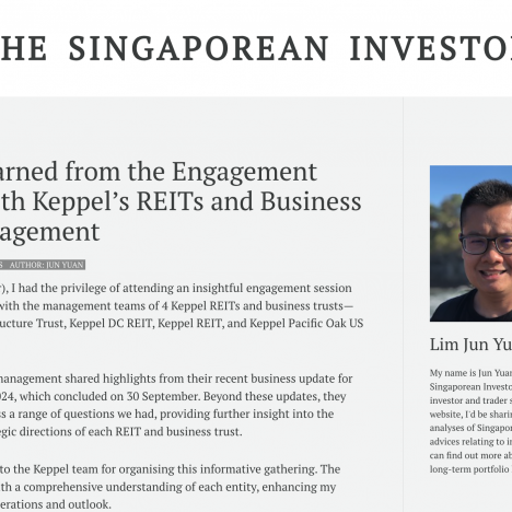 What I Learned from the Engagement Session with Keppel's REITs and Business Trust Management